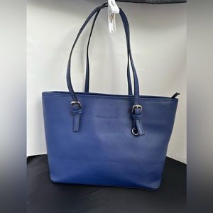 Michael Kors Navy Blue Travel Tote Zip Top Detachable Handles Purse